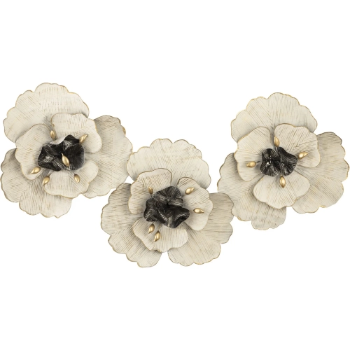 Emilia Decorative Wall Art 3 Piece Set in Off White, Dark Bronze & Gold Iron