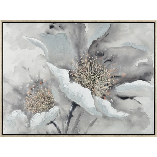Farris Blooms Framed Canvas Painting Wall Art in Gray & Gold