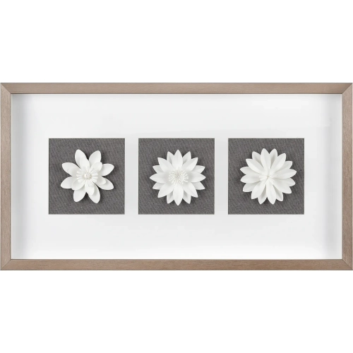 Floral Shadow Framed Wall Art in White, Gray, Metallic Brown, & Glass