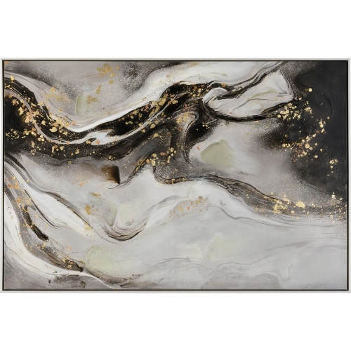 Flow Framed Canvas Painting Wall Art in Black, Gray & Gold