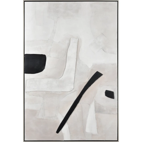 Foxx Abstract Framed Wall Art in White, Black & Silver Paint & Fabric