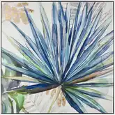 Garden Palm Framed Canvas Painting Wall Art in Blue and Multicolor