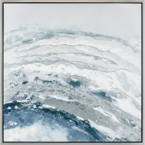 Jenkins II Framed Canvas Painting Wall Art in Off White, Blue, Silver