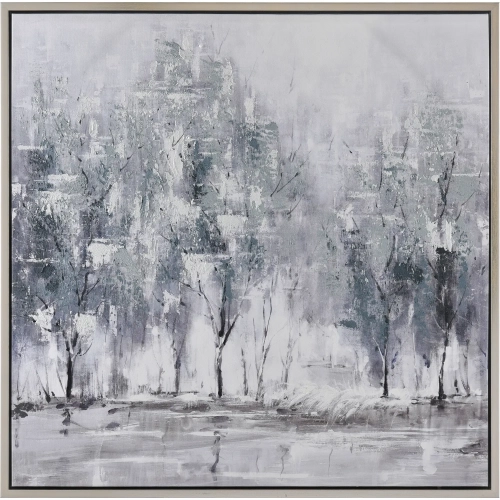 Kearns Forest Framed Canvas Painting Wall Art in Gray & German Silver
