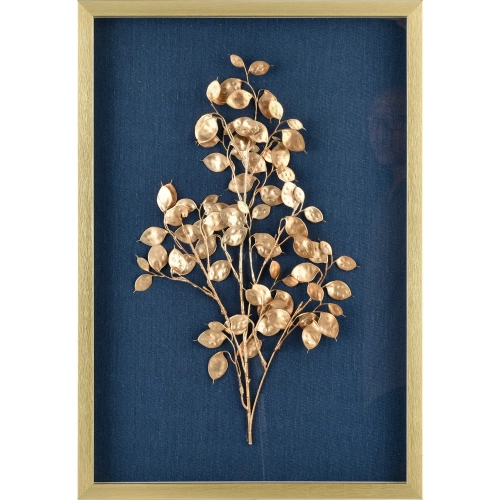 Leaf Shadow I Framed Wall Art in Gold & Blue Polyurethane