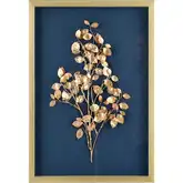 Leaf Shadow I Framed Wall Art in Gold & Blue Polyurethane
