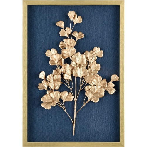Leaf Shadow II Framed Wall Art in Gold & Blue Polyurethane