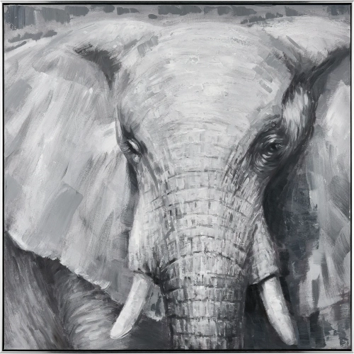 Legendary Elephant Framed Canvas Painting Wall Art in Gray, White & Silver