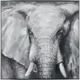 Legendary Elephant Framed Canvas Painting Wall Art in Gray, White & Silver