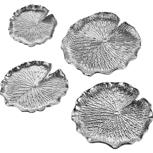 Lilypad Dimensional Wall Art 4 Piece Set in Gloss Silver Ceramic
