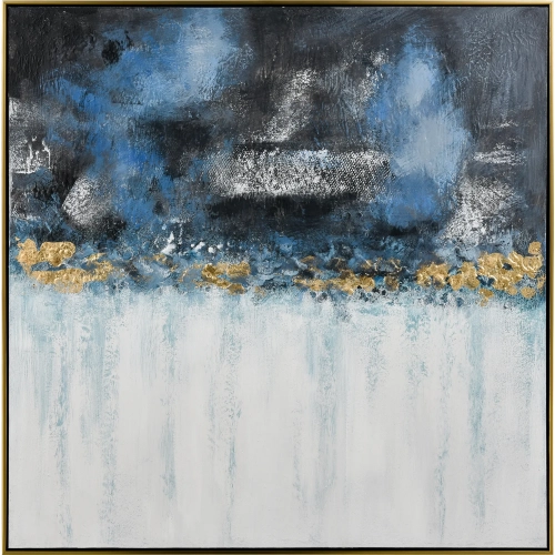 Living Blues Framed Canvas Painting Wall Art in Blue, Off White & Gold