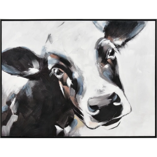 Lucy the Cow Framed Canvas Painting Wall Art in White, Black & Multicolor