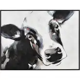 Lucy the Cow Framed Canvas Painting Wall Art in White, Black & Multicolor