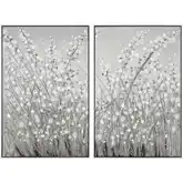 Meadow Mist Framed Canvas Painting Wall Art 2 Piece Set in Gray, White & Silver