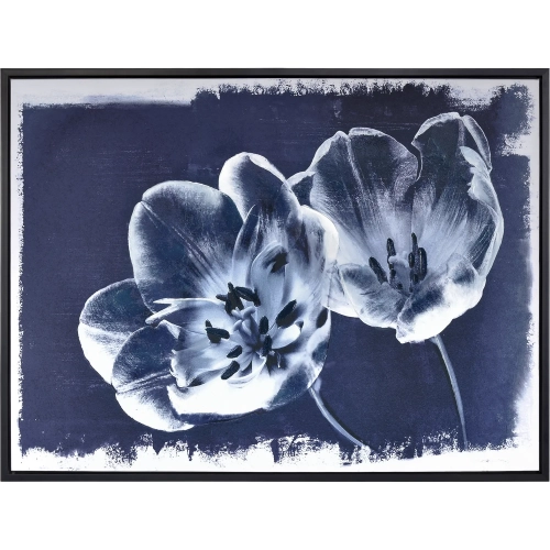 Meru Framed Canvas Painting Wall Art in Navy Blue, White & Black