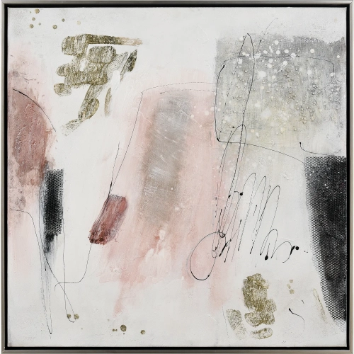 Modern Blush II Framed Canvas Painting Wall Art in White, Pink & Champagne Silver