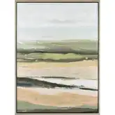 Moore Pond Landscape Framed Canvas Painting Wall Art in Green & Beige
