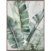 Musa I Framed Banana Leaf Canvas Painting Wall Art in Green & Off White