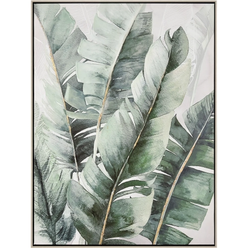 Musa II Framed Banana Leaf Canvas Painting Wall Art in Green & Off White