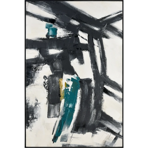 Obsidian II Abstract Canvas Painting Wall Art in White, Black & Teal