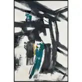 Obsidian II Abstract Canvas Painting Wall Art in White, Black & Teal