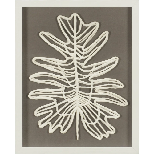 Paradise Leaf I Dimensional Wall Art in Off White Paper, Wood & Clear Glass
