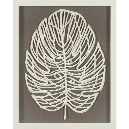 Paradise Leaf II Dimensional Wall Art in Off White Paper, Wood & Clear Glass