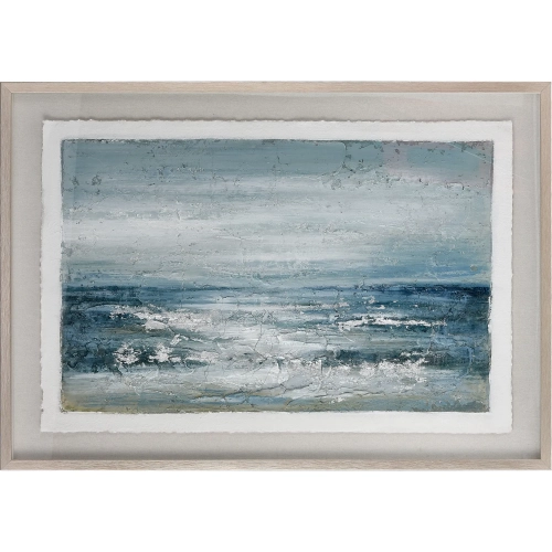 Paralia Framed Seascape Canvas Painting Wall Art in Blue, Gray & White