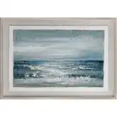 Paralia Framed Seascape Canvas Painting Wall Art in Blue, Gray & White