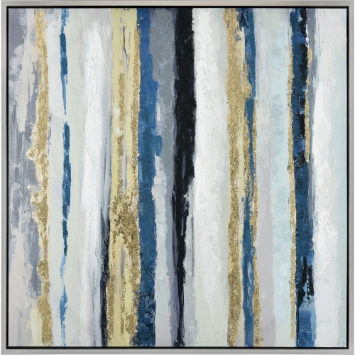 Pearson I Framed Canvas Painting Wall Art in Off White, Blue & Gold