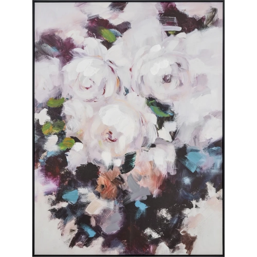 Peony Abstract Floral Framed Wall Art in White, Purple, Black Canvas