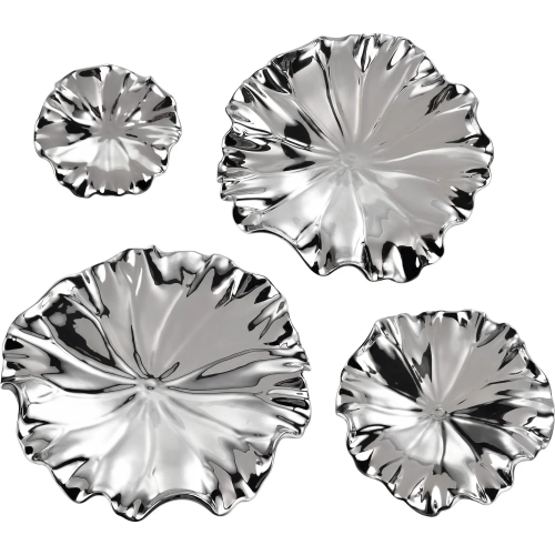 Petal Dimensional Wall Art 4 Piece Set in Silver Ceramic