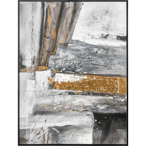 Reading in Gray Framed Canvas Painting Wall Art in Gray, Gold & Black