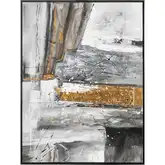 Reading in Gray Framed Canvas Painting Wall Art in Gray, Gold & Black