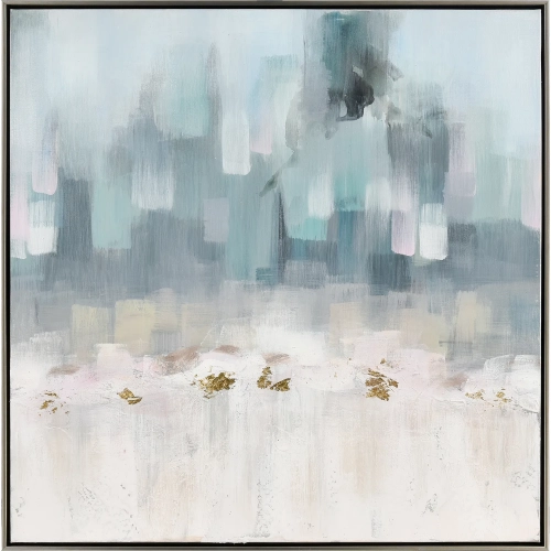 Remembrance Framed Canvas Painting Wall Art in Light Blue, Cream & Silver