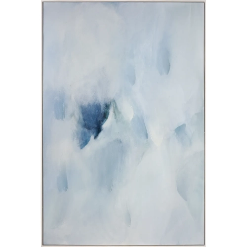 Rush I Abstract Framed Canvas Painting Wall Art in Off White & Blues