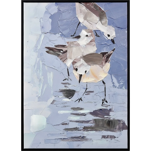 Seagull Abstract Framed Canvas Painting Wall Art in Blue, White & Gray