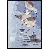 Seagull Abstract Framed Canvas Painting Wall Art in Blue, White & Gray