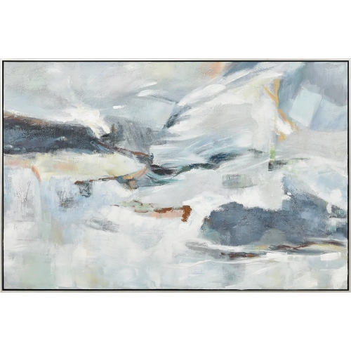 Seawater Abstract Framed Canvas Painting Wall Art in Blues & Greens