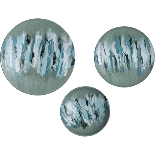 Spindrift Dimensional Wall Art 3 Piece Set in Seafoam Green Enamel & Nickel Iron