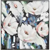 Spring Still Life Floral Framed Canvas Painting Wall Art in White & Multicolor