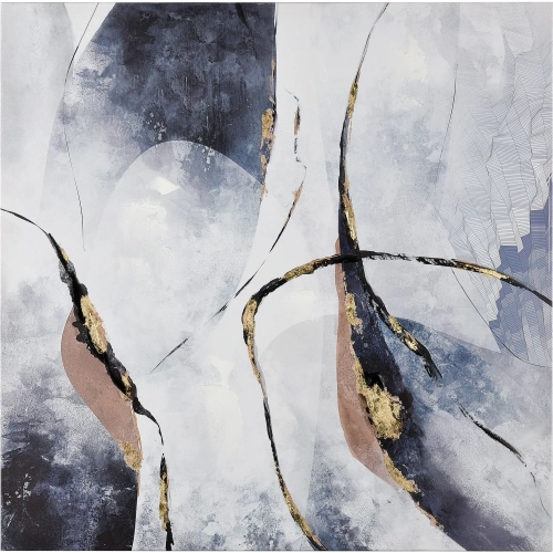 Strength I Canvas Painting Wall Art in White, Navy Blue & Gold