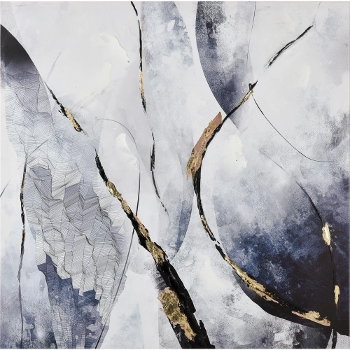 Strength II Canvas Painting Wall Art in White, Navy Blue & Gold