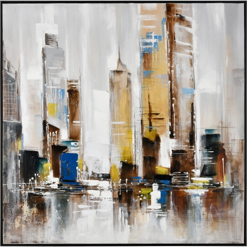 Symphony Cityscape Canvas Painting Wall Art in Gray, Ochre Yellow & Black