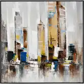 Symphony Cityscape Canvas Painting Wall Art in Gray, Ochre Yellow & Black