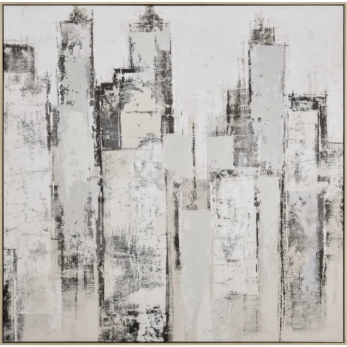 Urban Mist Abstract Framed Wall Art in Off White & Gray