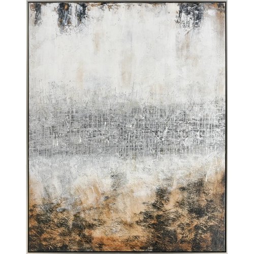 Vantage Point Framed Canvas Painting Wall Art in Gray, Gold & Silver