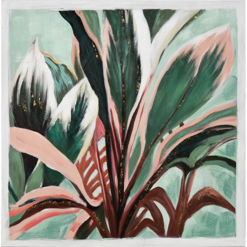 Variegate Canvas Painting Wall Art in Green & Coral