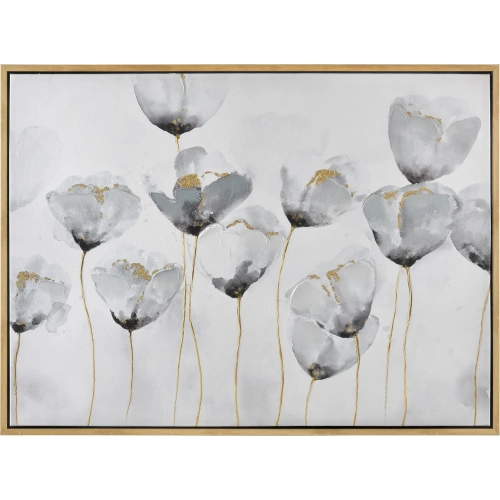 Wald Poppy Framed Canvas Painting Wall Art in White, Gray & Gold