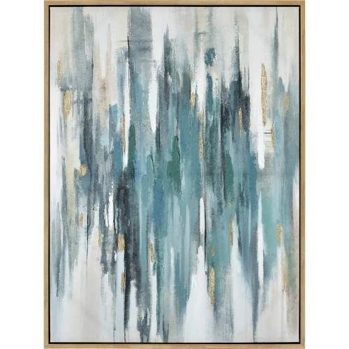 Waller Framed Canvas Painting Wall Art in Teal, Off White & Gold
